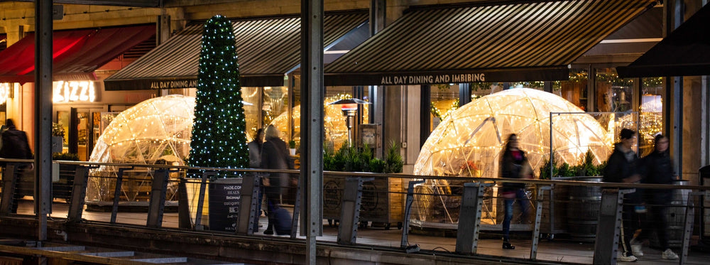 Outdoor igloos and Christmas lights