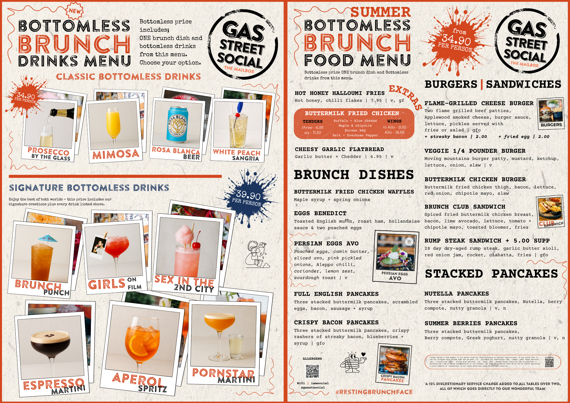 Menu for Gas Street Social featuring bottomless brunch drinks and food options.
