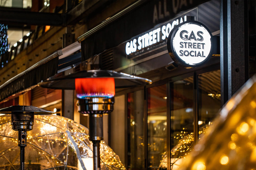 Gas Street Social at The Mailbox in Birmingham decorated for Christmas