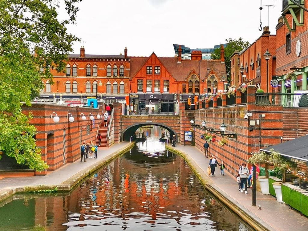 Birmingham's canalside setting at Brindleyplace, a popular area for dining, drinks and city-centre visits.