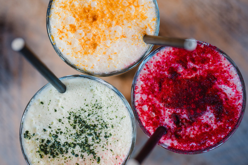 Freshly prepared fruit smoothies in vibrant flavours at Gas Street Social, a restaurant in Birmingham serving brunch, all-day dining and drinks.