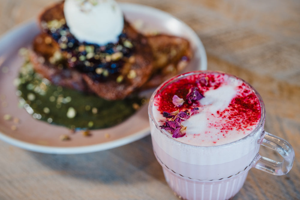 Rose-topped chai latte served with brunch at Gas Street Social Birmingham.